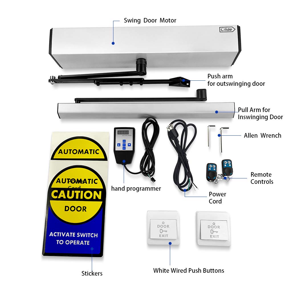 Automatic Swing Door,Push Button Swing Door Opener Remote Control Swing Opening Heavy Duty Door Operator with 2PCS Exit Buttons