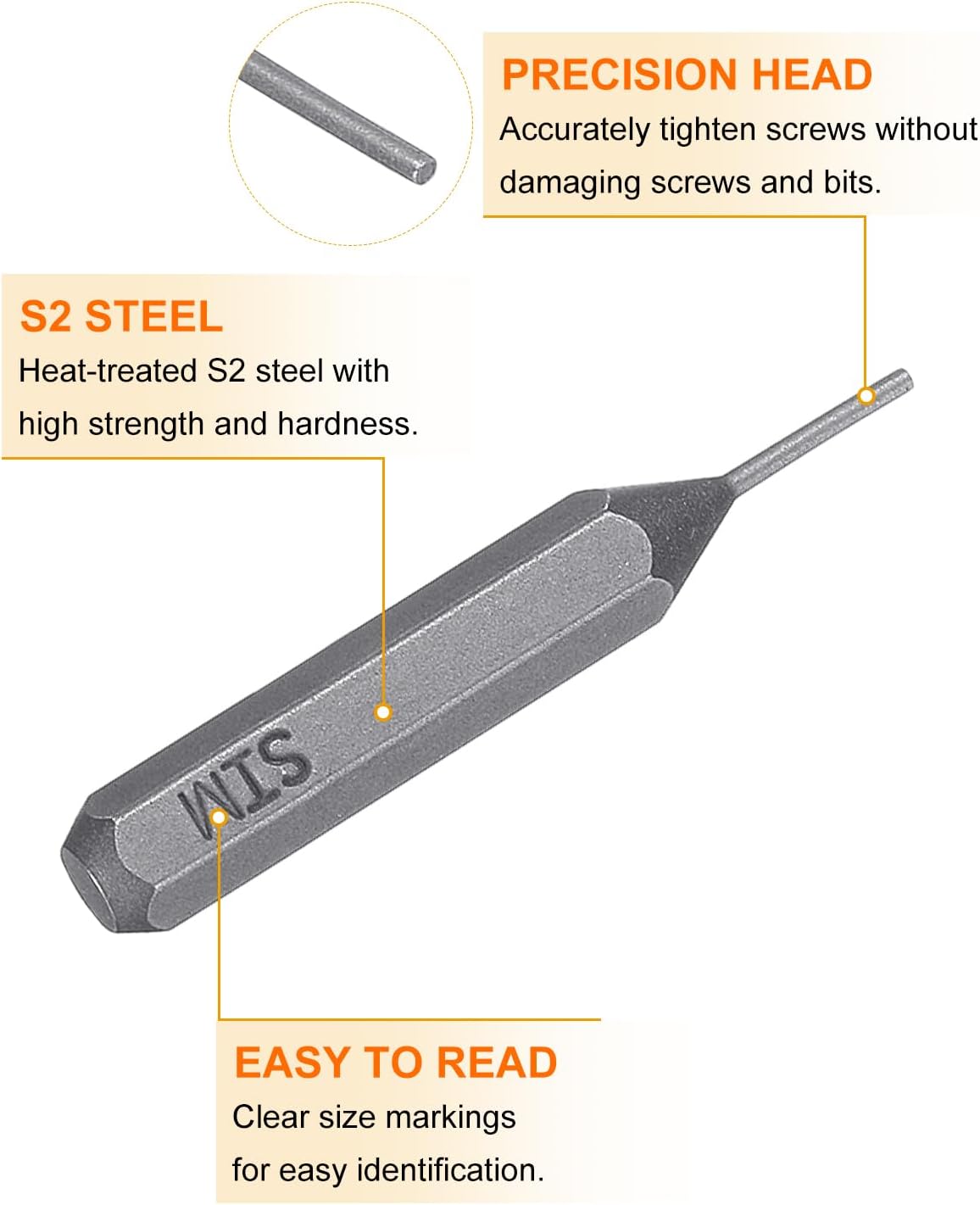 3pcs SIM0.8 5/32" 28mm S2 HARFINGTON Card Removal Screwdriver Bit Hex Shank Length Magnetic Cylindrical Head Steel SIM
