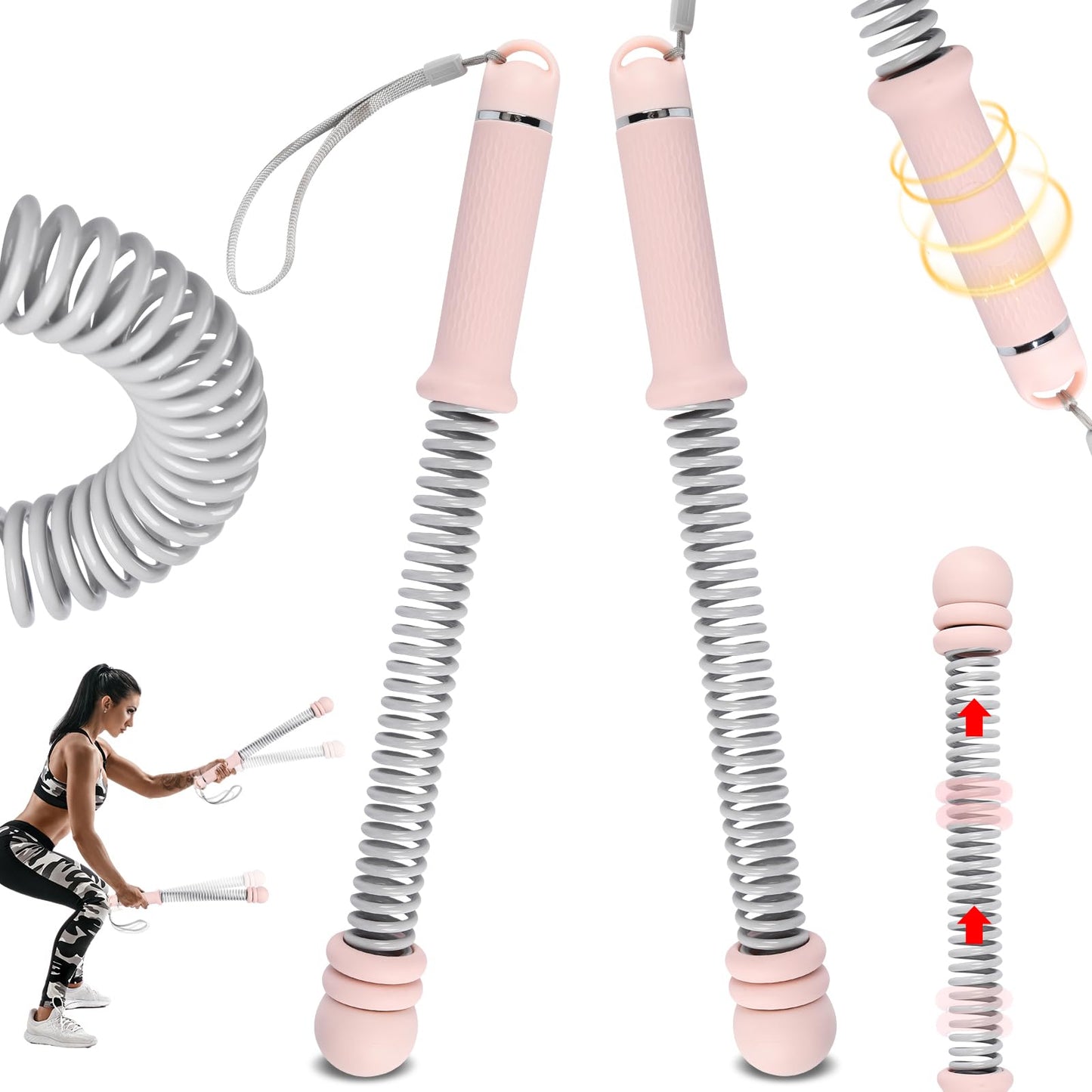 DR.YYDF Adjustable Weighted Ropeless Battle Ropes for Home Gym, Heavy Duty Portable Workout Rope for Strength Building & Low-Impact Cardio, Fitness Equipment for Men & Women with HIIT Training (Pink)