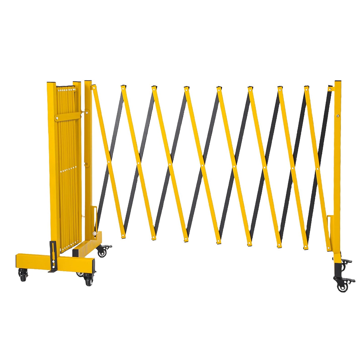 23.5FT Industrial Metal Expandable Barricade，Retractable Traffic Fence with Casters, Folding Security Gate，Portable Barricade Gate for Construction Area, Traffic Control, Cordon(Yellow