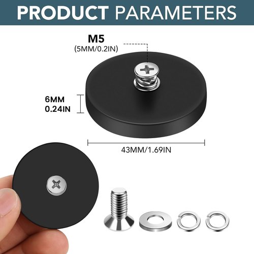 DIYMAG 4Pcs Neodymium Mounting Magnets - 30LBS Adhesive Power with Anti-Scratch Rubber Coating | 1.69 Inch