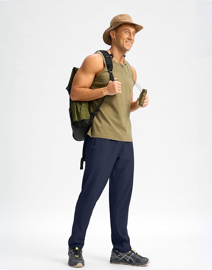 Pudolla Men's Lightweight Hiking Pants Quick-Dry Outdoor Sweatpants with Zipper Pockets for Casual Travel Athletic Workout