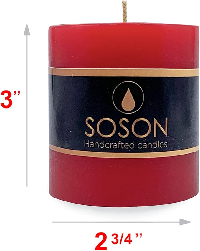 Simply Soson Red Pillar Candles - 3x3 inch Set of 3 - Unscented Decorative Large Candles for Home Decor, Weddings, Holidays