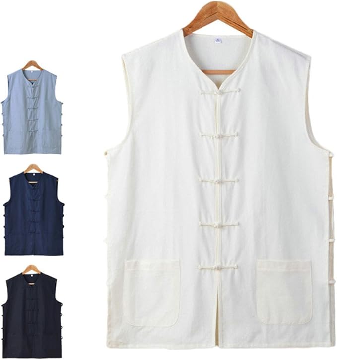 Men's Cotton Sleeveless Kung Fu Vest ??Traditional Chinese Martial Arts Tank Top Tai Chi Wing Chun Wushu Training Shirt