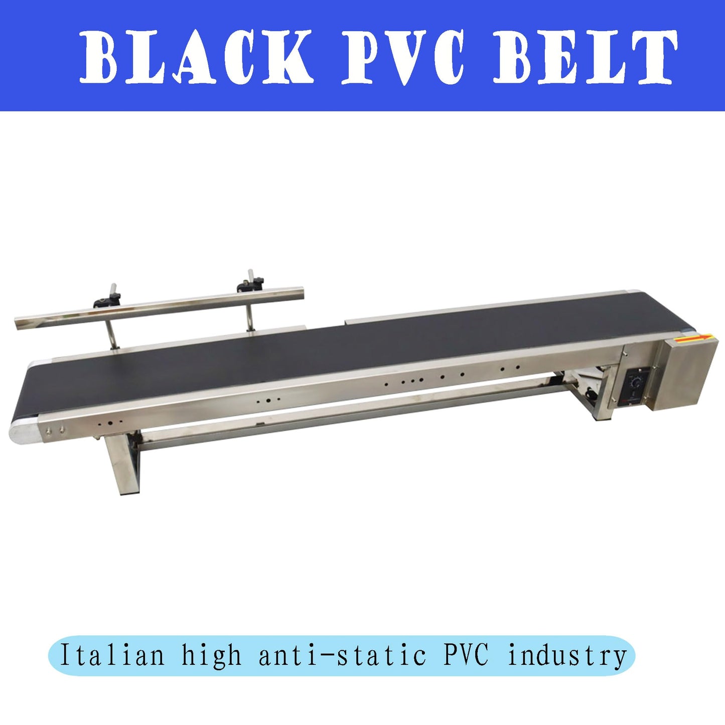 HQHAOTWU Flat Belt Conveyor PVC Belt Transport Conveyor Benchtop with Single Guardrail Stainless Steel Frames 59×7.8inch