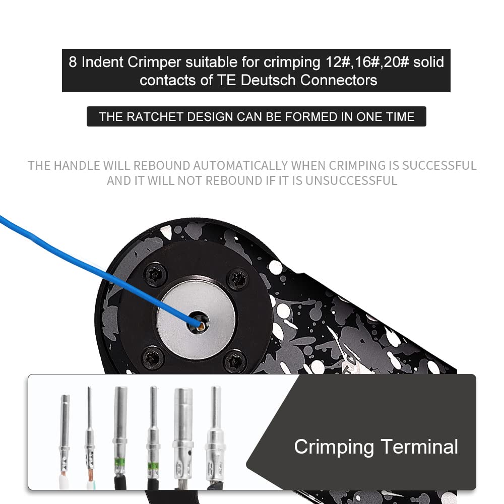 JRready NEW-DT2 Deutsch Crimp Tool for DTP, DT, DTM Connectors, Size 12, 16, 20 Solid Contacts. Equivalent to HDT 48 00 Deutsch Crimper(12-22AWG)