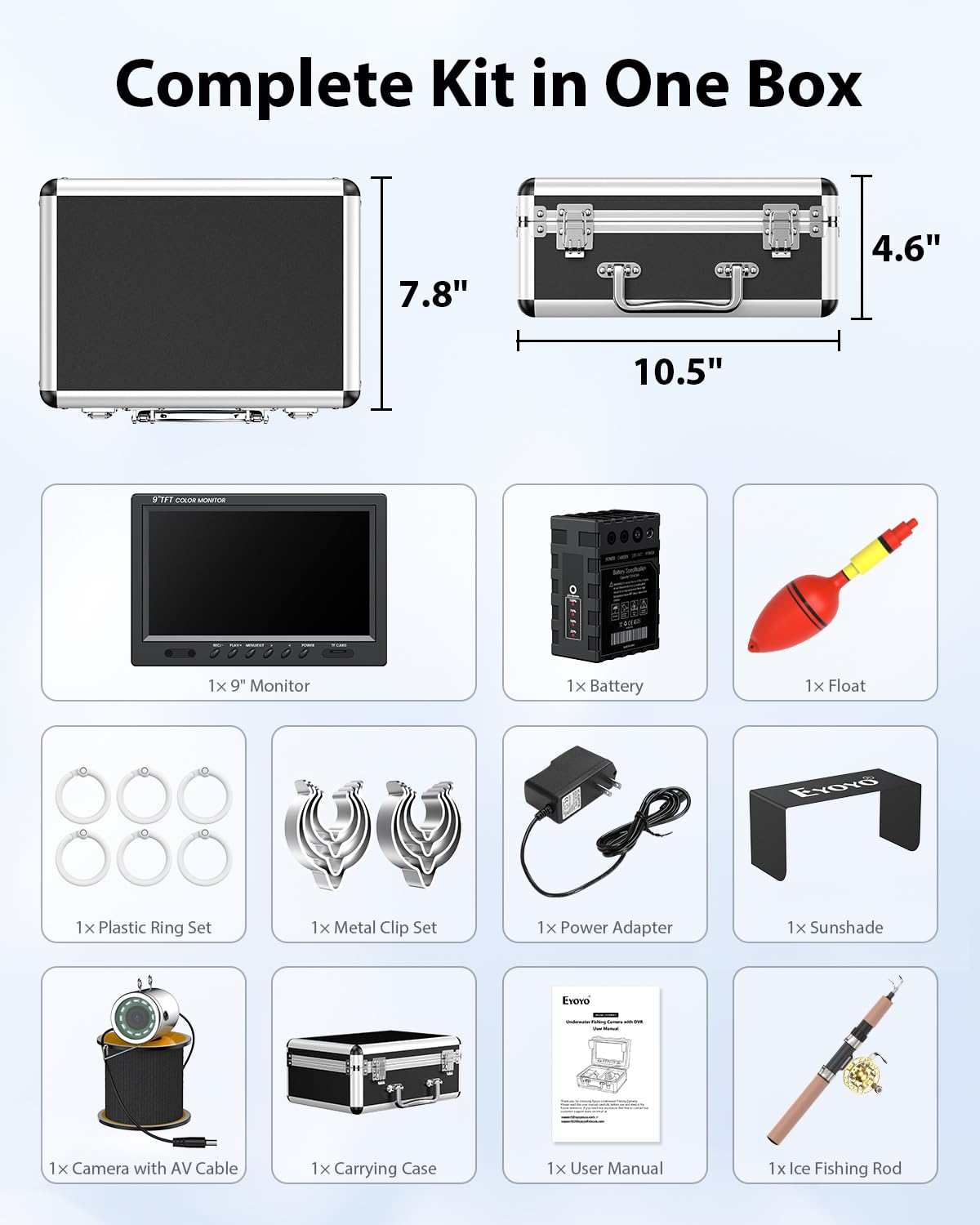Eyoyo Underwater Fishing Camera Portable Video Fish Finder 9 inch LCD Monitor 1000TVL Waterproof Camera Underwater DVR Video Fish Cam 30m Cable 12pcs IR Infrared Lights for Ice, Boat and Lake Fishing