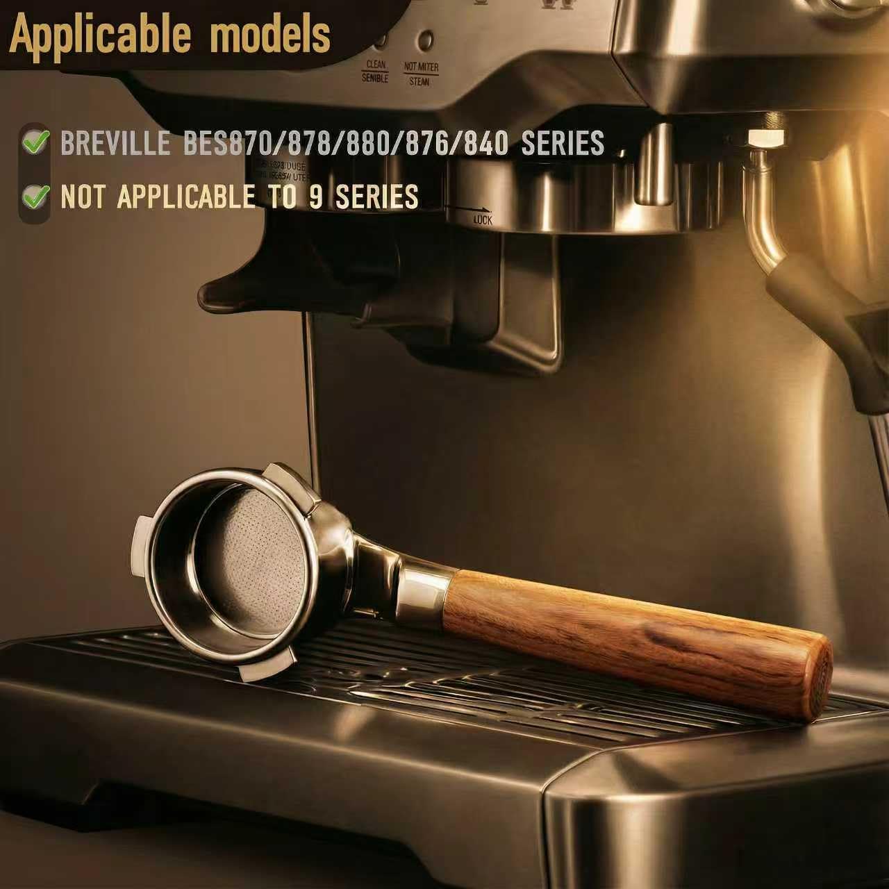 TaiBest 54mm 3 Ear Bottomless Portafilter for Breville BES870/878/880/876/840/820 Series Espresso Machines - Rosewood Handle with 304 Stainless Steel Filter Basket