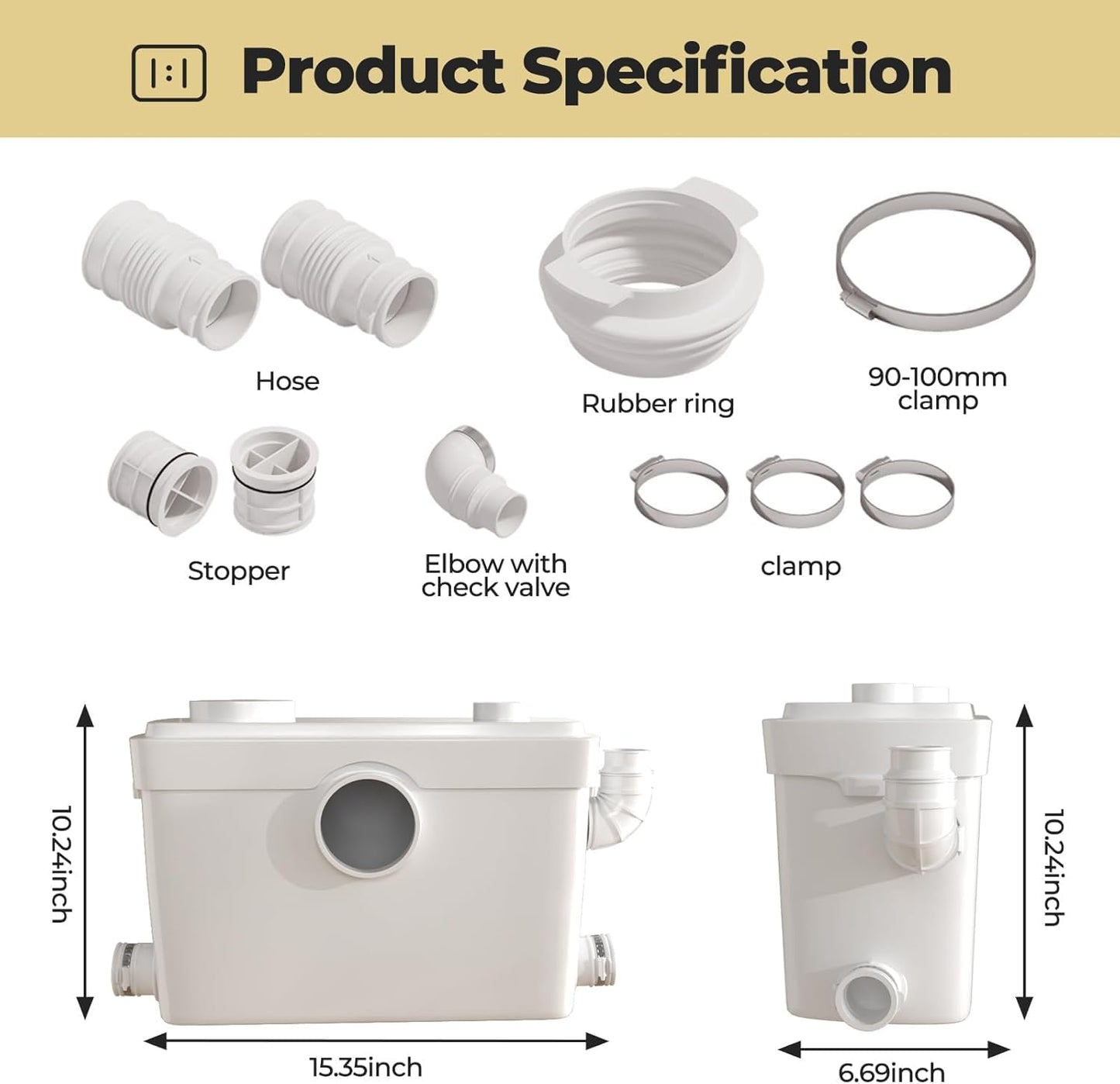 Upgrade 750W Macerator Pump,Grinding Upflush System, Non-clog Stainless Shell,Up to 36 ft,Sewerage Macerator Toilet Pump for Household Residential Basement Waste Water Disposal