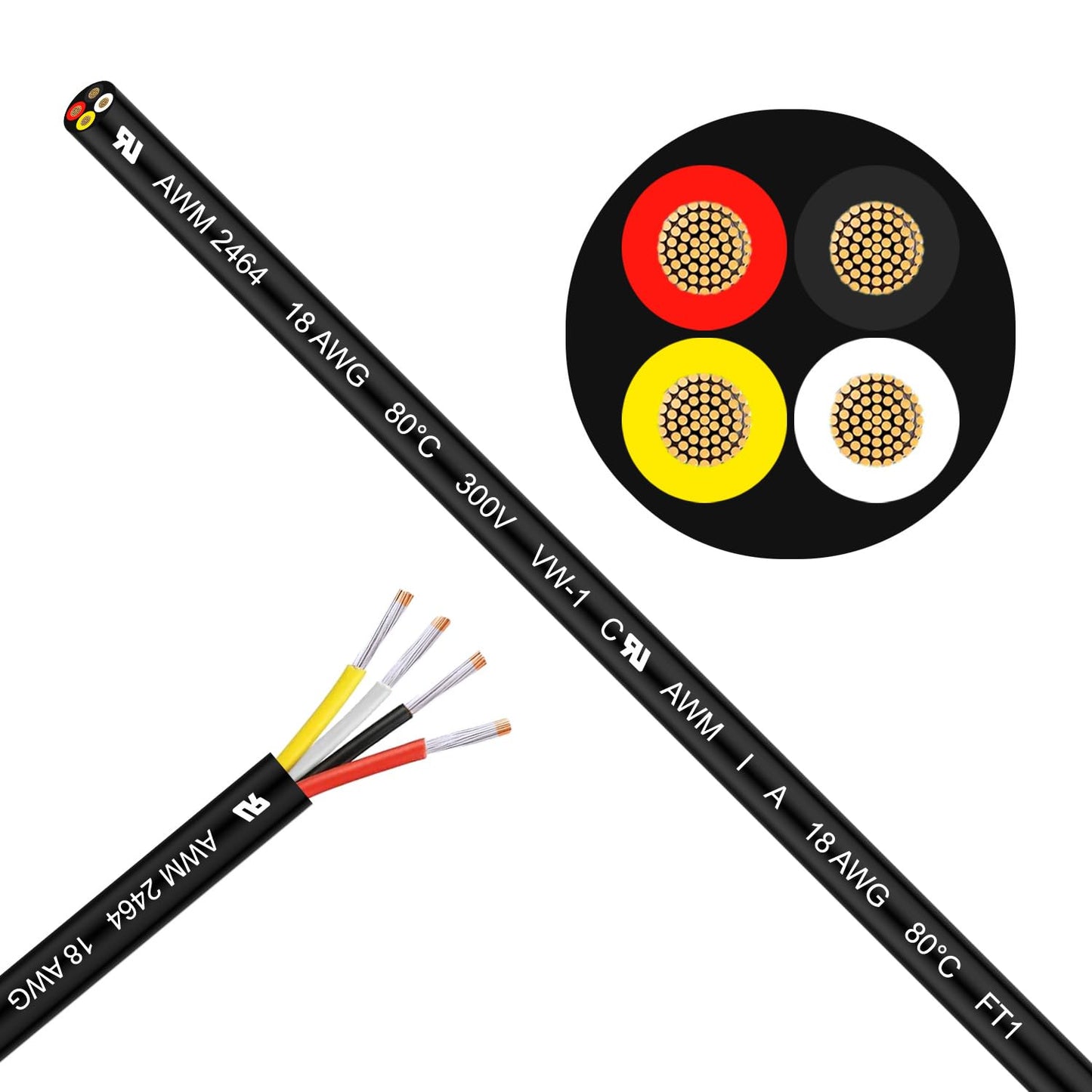 LINKSQ UL2464 200FT 18 Gauge 4 Conductor Electrical Wire, Tinned Oxygen Free Copper 4 Wires, 18/4 AWG Landscape Wire, OFC Speaker Cable, Low Voltage Wires, Automotive Battery Wire Cable