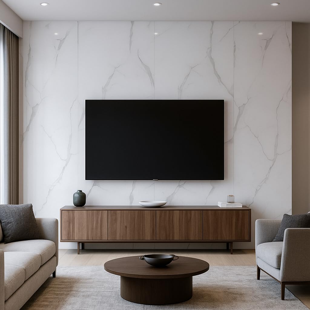 Dundee Deco Faux Marble Wall Panels - 2 ft X 4 ft - Glossy, Waterproof Indoor Wall Cladding - White, Grey Veins - Set of 4 - Covers 31 sq ft