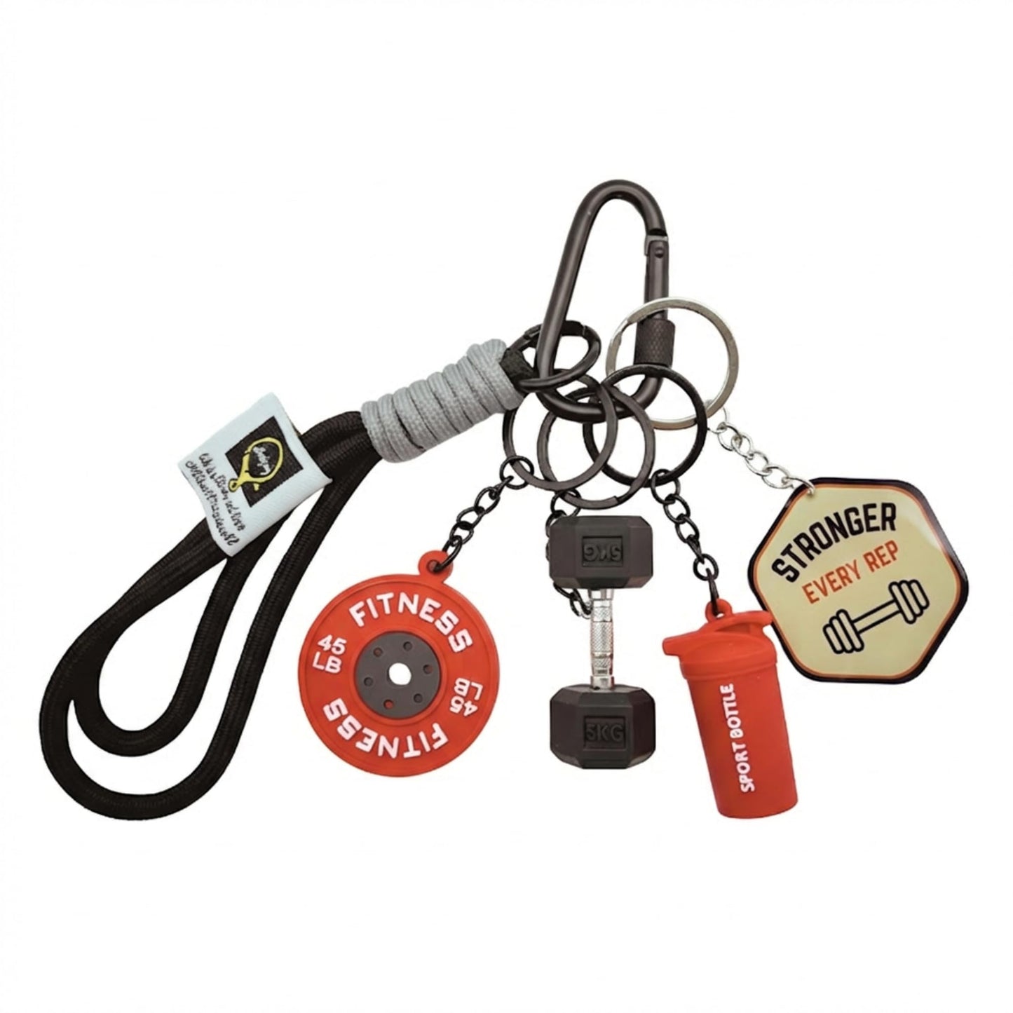 GYMMAJOR Gym Keychain with Motivational Quote Badge & Carabiner Clip - Workout Accessories Dumbbell Charms for Gym Bag Water Bottle (Black&Red)