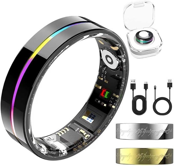 Smart Ring for Women Men,Health Fitness Tracker with Sleep/Blood Pressure/Oxygen Monitoring, Heart Rate & Activity Tracking,IP68 Waterproof, 7-Day Battery,No Subscription Fee 3-Black 8