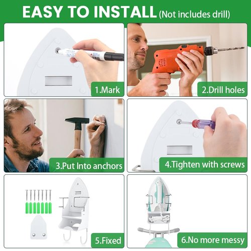 Iron Board Hanger Wall Mount Electric Iron Holder Ironing Board Holder Wall Mount Room Storage Iron and Ironing Board Storage Organizer Shelf with Removable Hooks