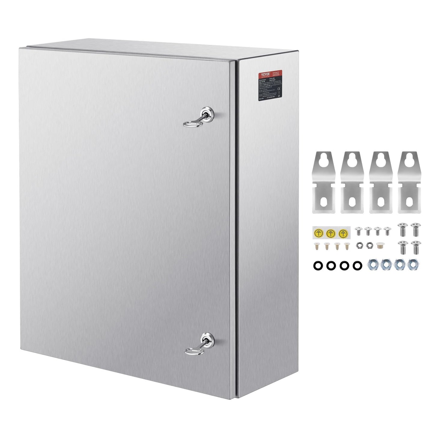 Steel Electrical Box, 24"x 20"x 8", 304 Stainless Steel Electrical Enclosure Box, Wall-Mounted Outdoor Electrical Electronic Equipment Enclosure with Mounting Plate Hinges Lock, IP66 Waterproof
