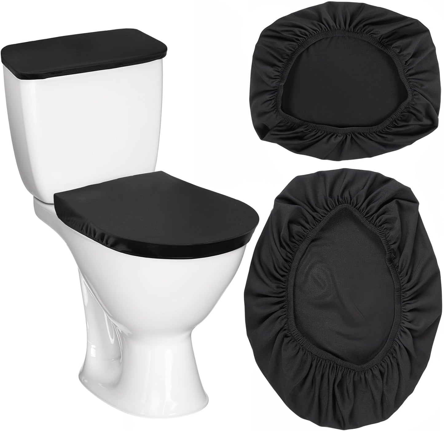 Skiennix Toilet Lid Cover Set - Soft Stretch Black Toilet Seat & Tank Covers for Universal Fit