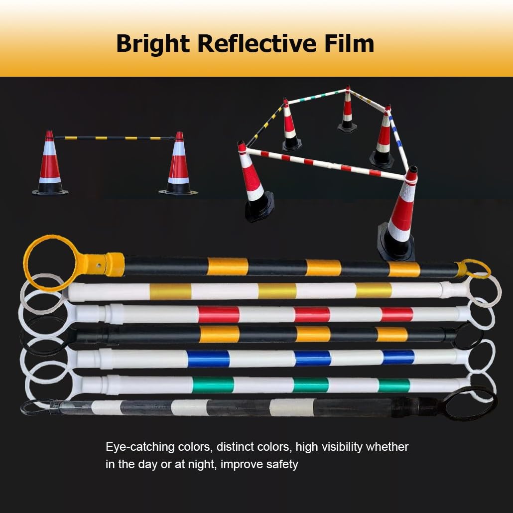 5-10 ft Retractable Traffic Cone Barrier, 5 Pcs Telescopic Safety Poles with Reflective Tape, Black & White, Ideal for Traffic Control, Safety, and Emergency Use