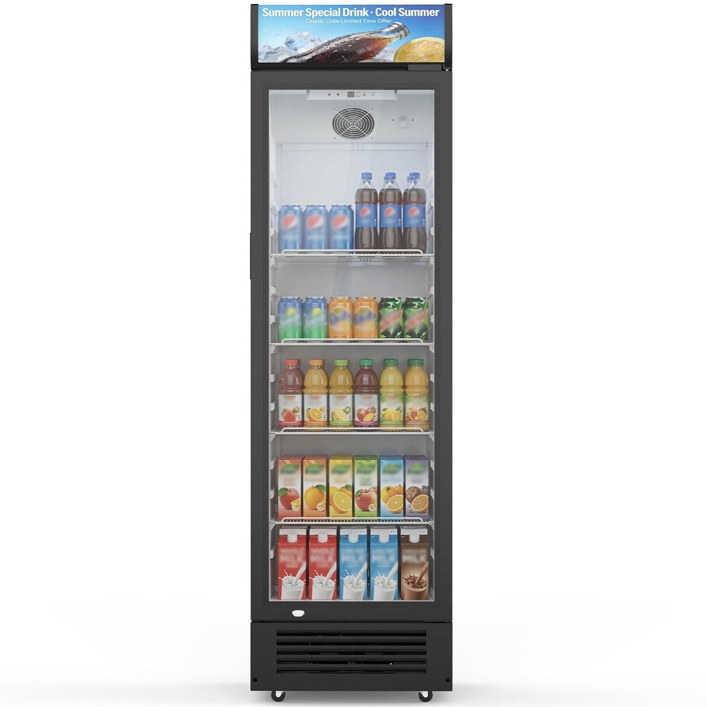 Electactic 9 Cu.Ft Commercial Refrigerators, Display Refrigerator with Double-Tempered Glass Door, Commercial Display Fridge with 4 Adjustable Shelves & LED Light, for Shops, Restaurants, Bars