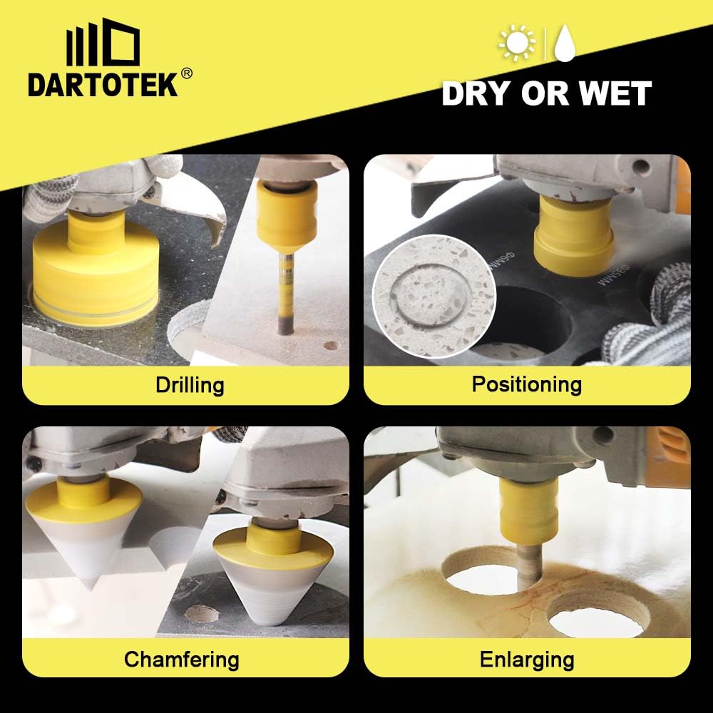 Diamond Core Drill Bits Set 10PCS - DARTOTEK Tile Hole Saw Kit (6/8/10/25/35/50/65mm/10mm/2/HEX for Porcelain, Ceramic Tile, Granite, Marble, Masonry