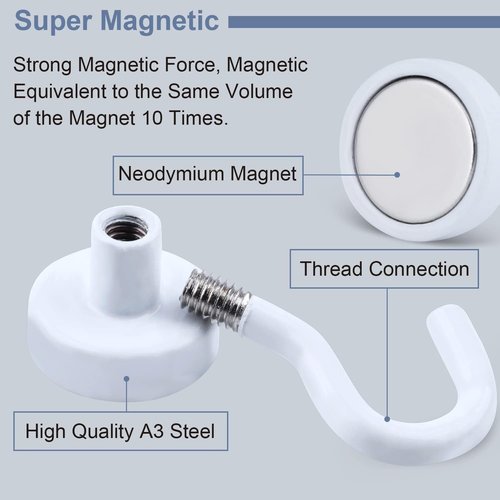 DIYMAG Magnetic Hooks - 30Lbs Heavy Duty S-Hook for Classroom, Kitchen, Garage | 20 Pack - White
