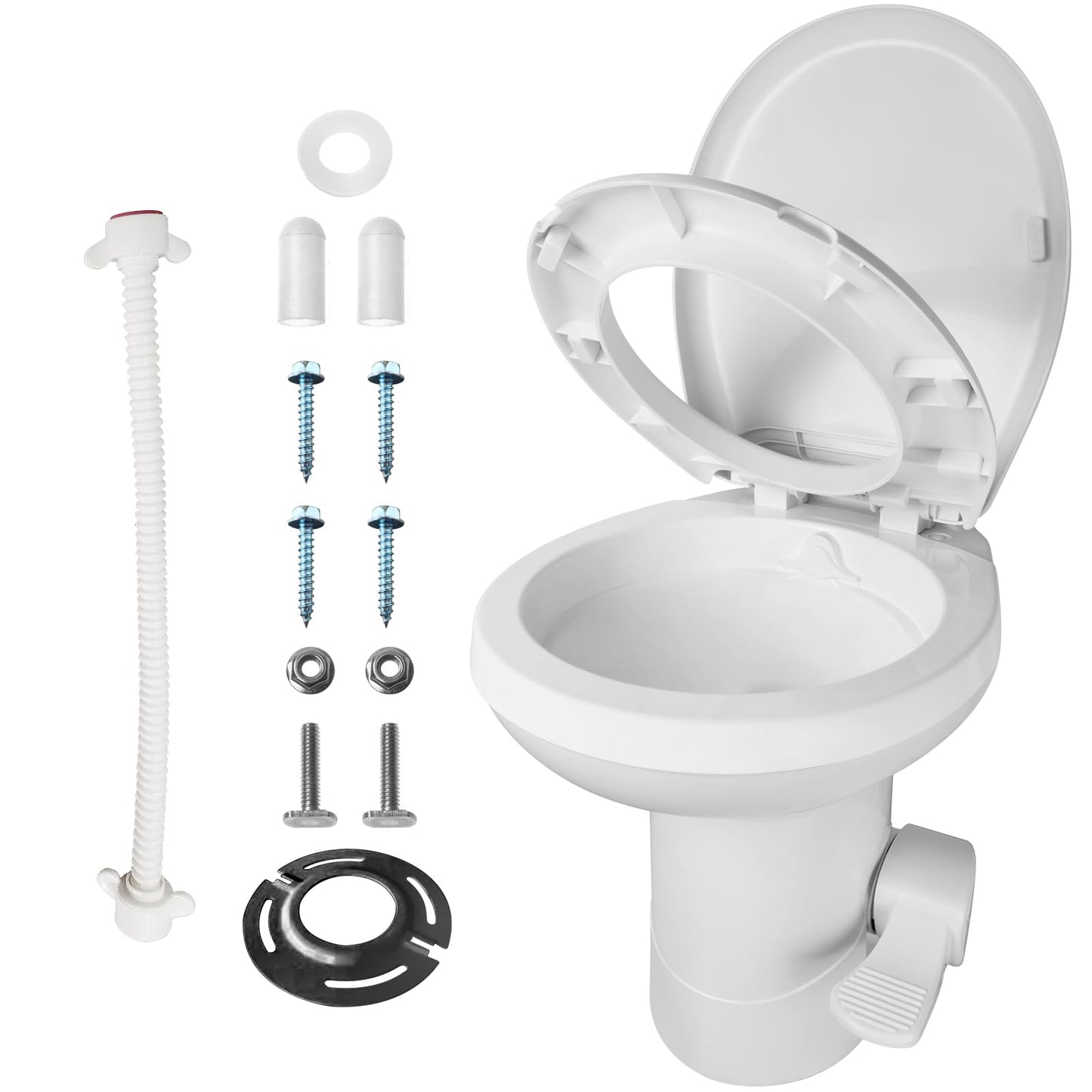 MuRealy RV Toilet - Upgraded Gravity-Flush Pedal Flush(2026 New), 4.5 Gallons RV Camper Toilet High Profile with Damping Slow Down Toilet Seat and Cover for RVs, Trailers
