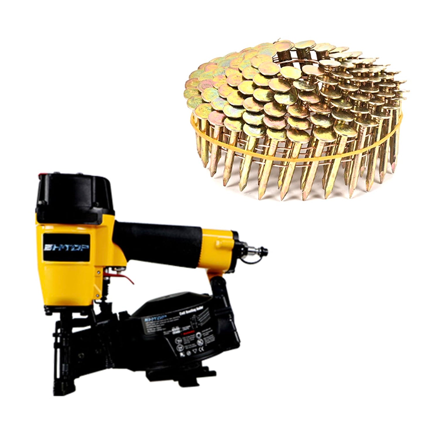 BHTOP CN45N Roofing Nailer, 15 Degree Roofing Nail Gun & 3600 Count Coil Roofing Nails 3/4 Inch x .120-Inch