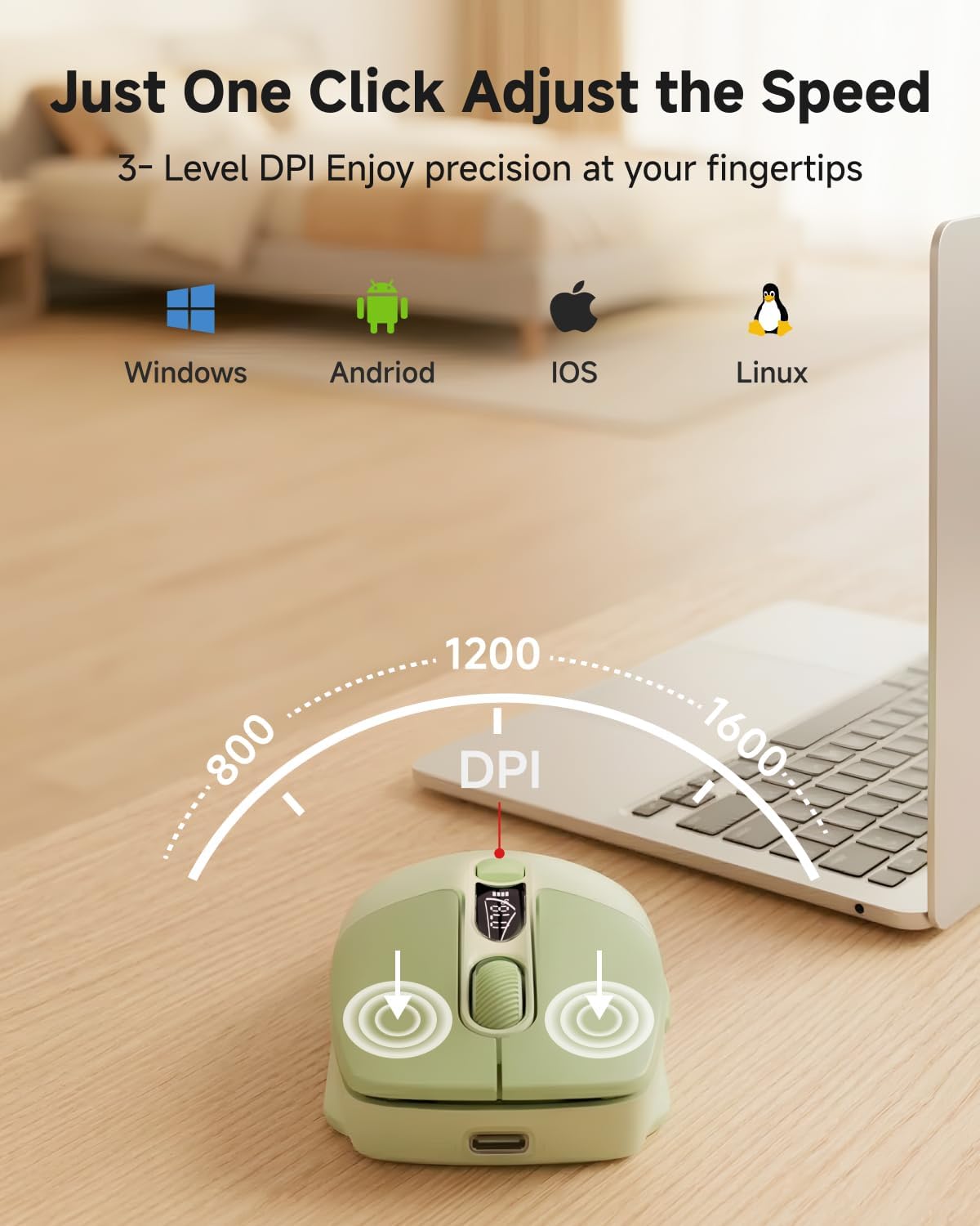 SEUNKWANG Q1 2.4G 1600 6 EWEADN Wireless Bluetooth Mouse, BT & Computer Mouse with Battery & DPI LED Screen Display