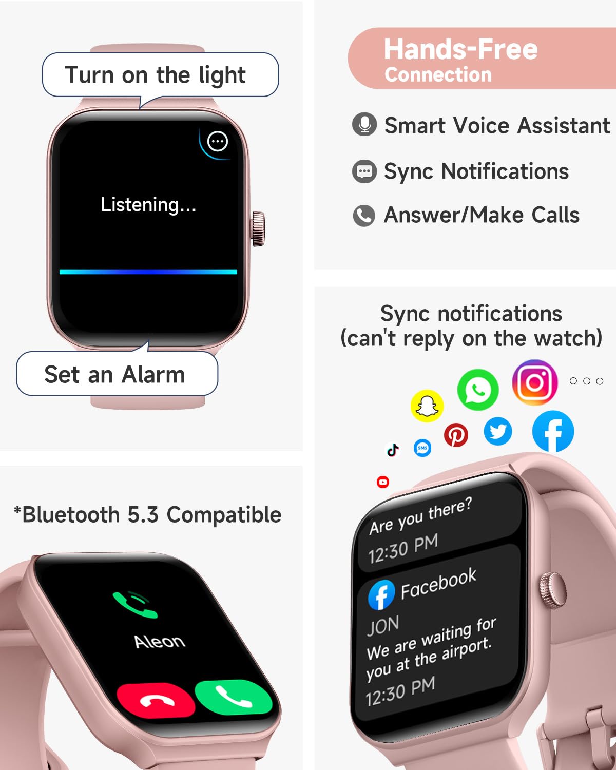 TOOBUR Smart Watch for Women Alexa Built-in, 1.95" Fitness Tracker with Answer/Make Calls, IP68 Waterproof/Heart Rate/Sleep Tracker/100 Sport Modes, Fitness Watch Compatible Android iOS