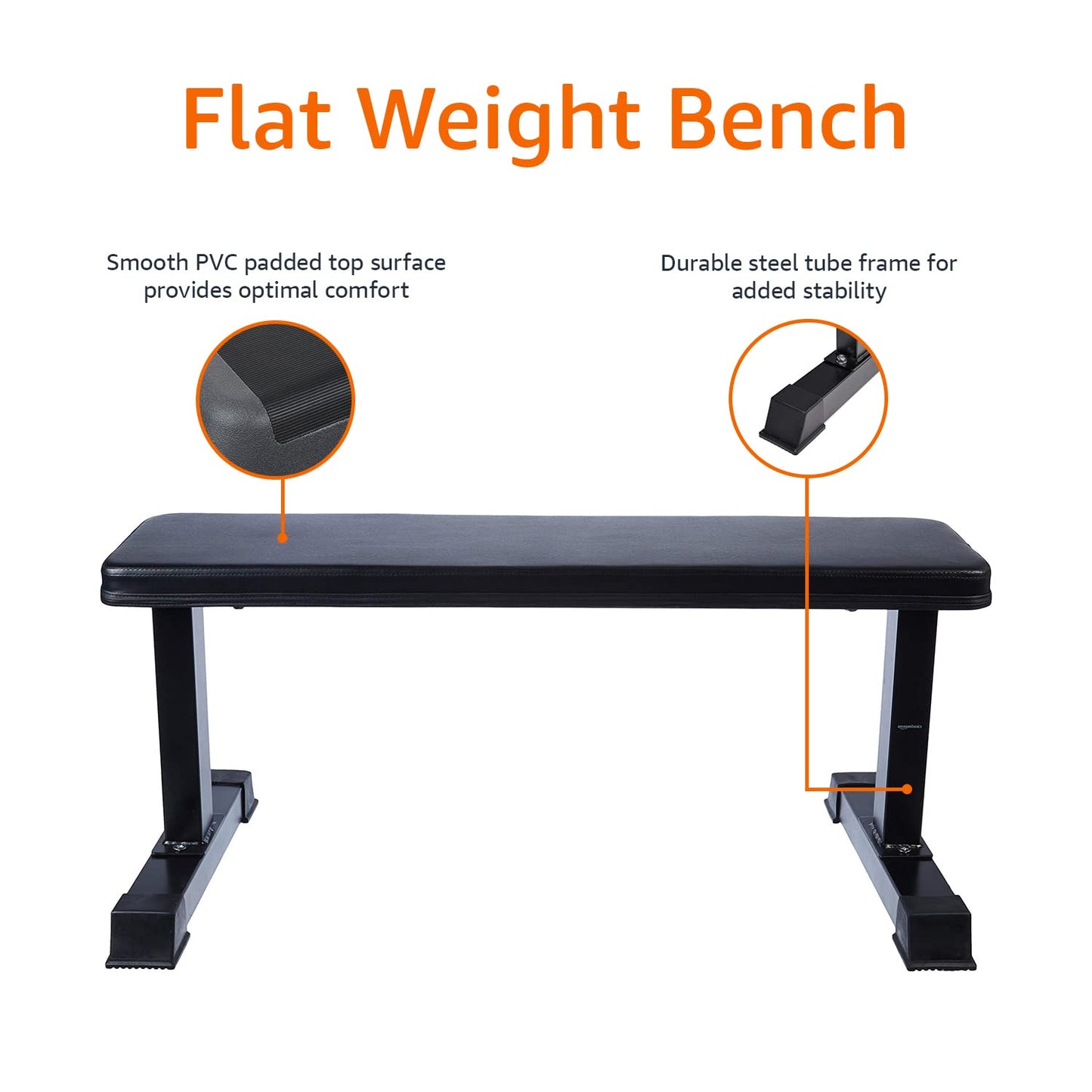 Amazon Basics Sturdy Flat Weight Bench for Home Gym, Strength Training, Stable Assembly, Black