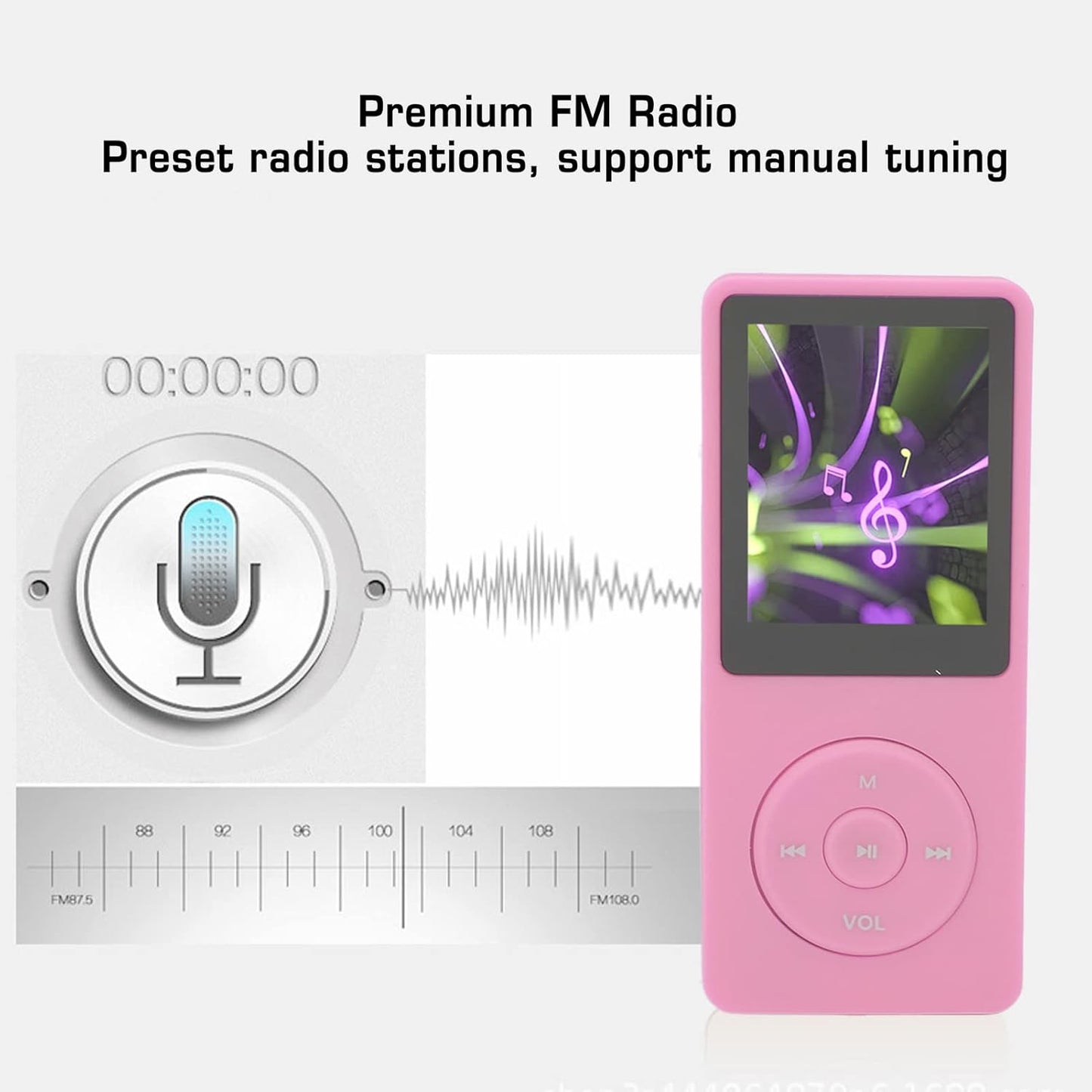 Zopsc 8GB MP3 1.8in 64GB Player, Music Player with FM Radio, Movies, Music, Ebook, Supports Up