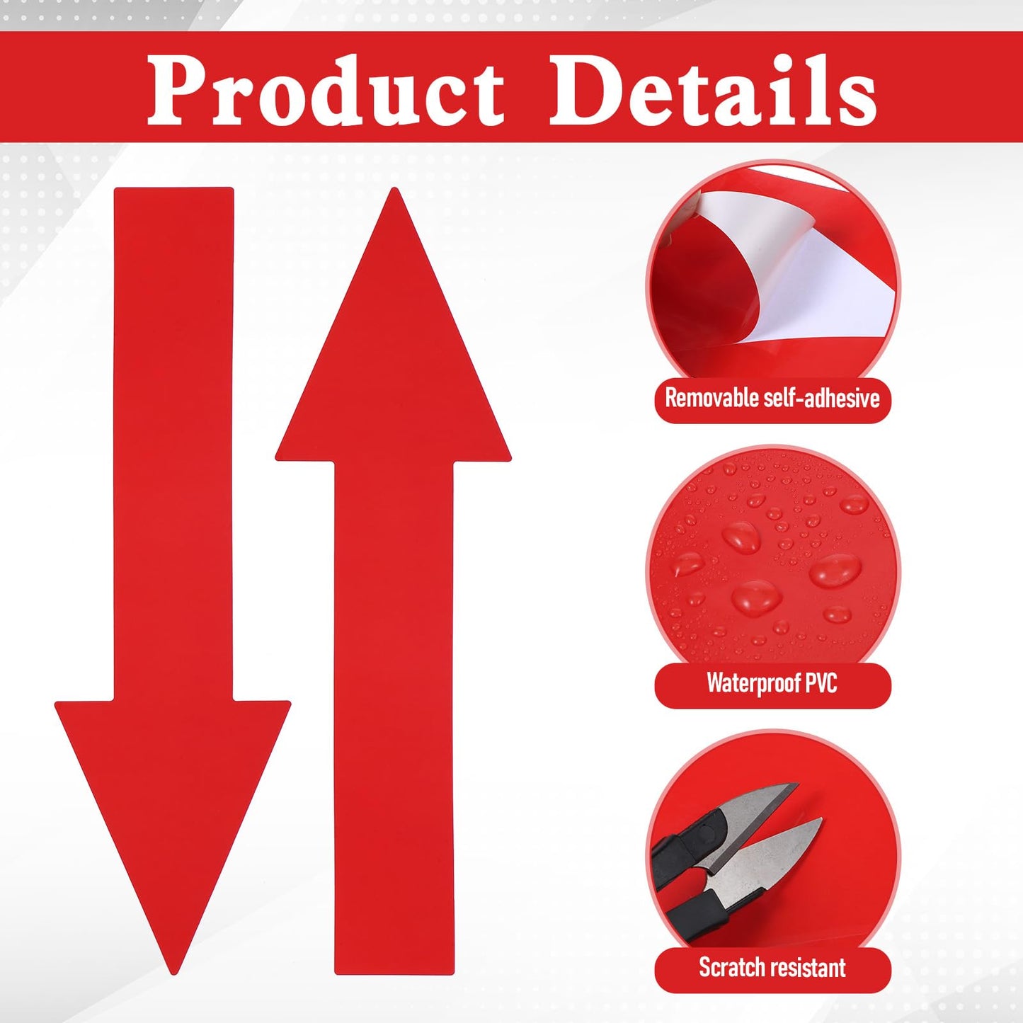 4 Pcs Arrow Sticker 12 x 4 Inch/ 300 x 90 mm Arrow Sign Stickers Red PVC Waterproof Self-Adhesive Directional Arrows Wall Marking Arrows Signs Removable Directional Floor Decal Stickers