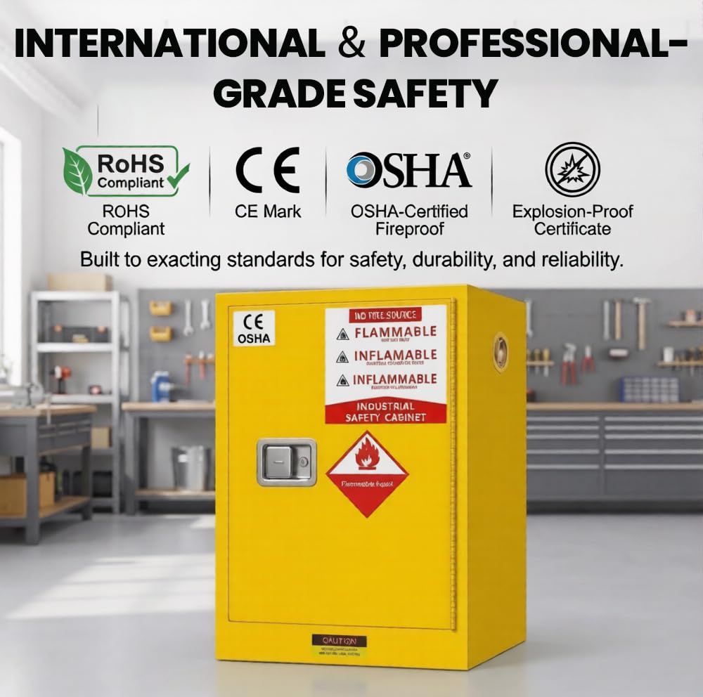 BLUEIAN 20 Gallon Flammable Storage Cabinet, 24" x 19" x 19" Fire Cabinet with ESD Grounding Cable, Stainless Steel Adjustable Shelf Flammable Safety Cabinet for Chemical Storage (24" x 19" x 19")
