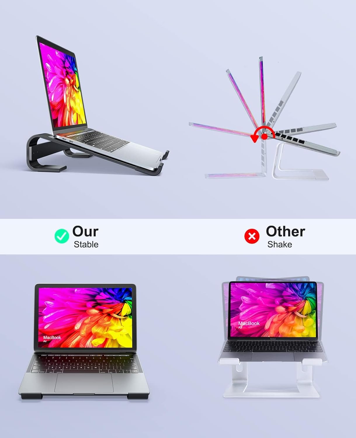Soqool 12-17'' Laptop Stand for Desk, Ergonomic Detachable Laptop Riser, Aluminum MacBook Stand, Compatible with All