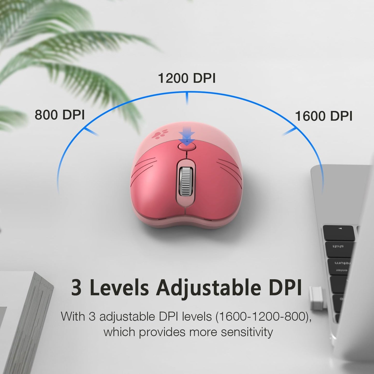 MOFII 2.4GHz Wireless Compact Silent Mouse with Cute Cat Designs, Plug and Play Wireless Opatical Mouse with USB Nano