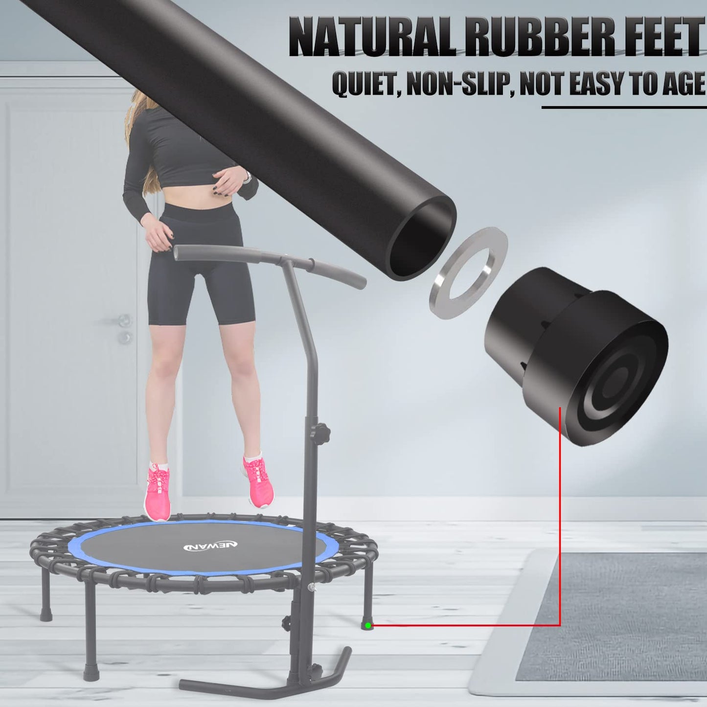 Newan 40" Silent Mini Trampoline Fitness Trampoline Bungee Rebounder Jumping Cardio Trainer Workout for Adults - Max Limit 330 lbs