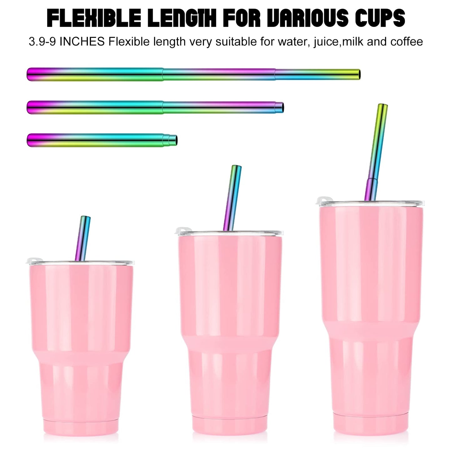Zubebe 8 Pack Metal Reusable Straw Collapsible Straws Stainless Steel Drinking Straw with Plastic Case Silicone Tip and Cleaning Brush and Keychain Long Telescopic Portable for Travel Work