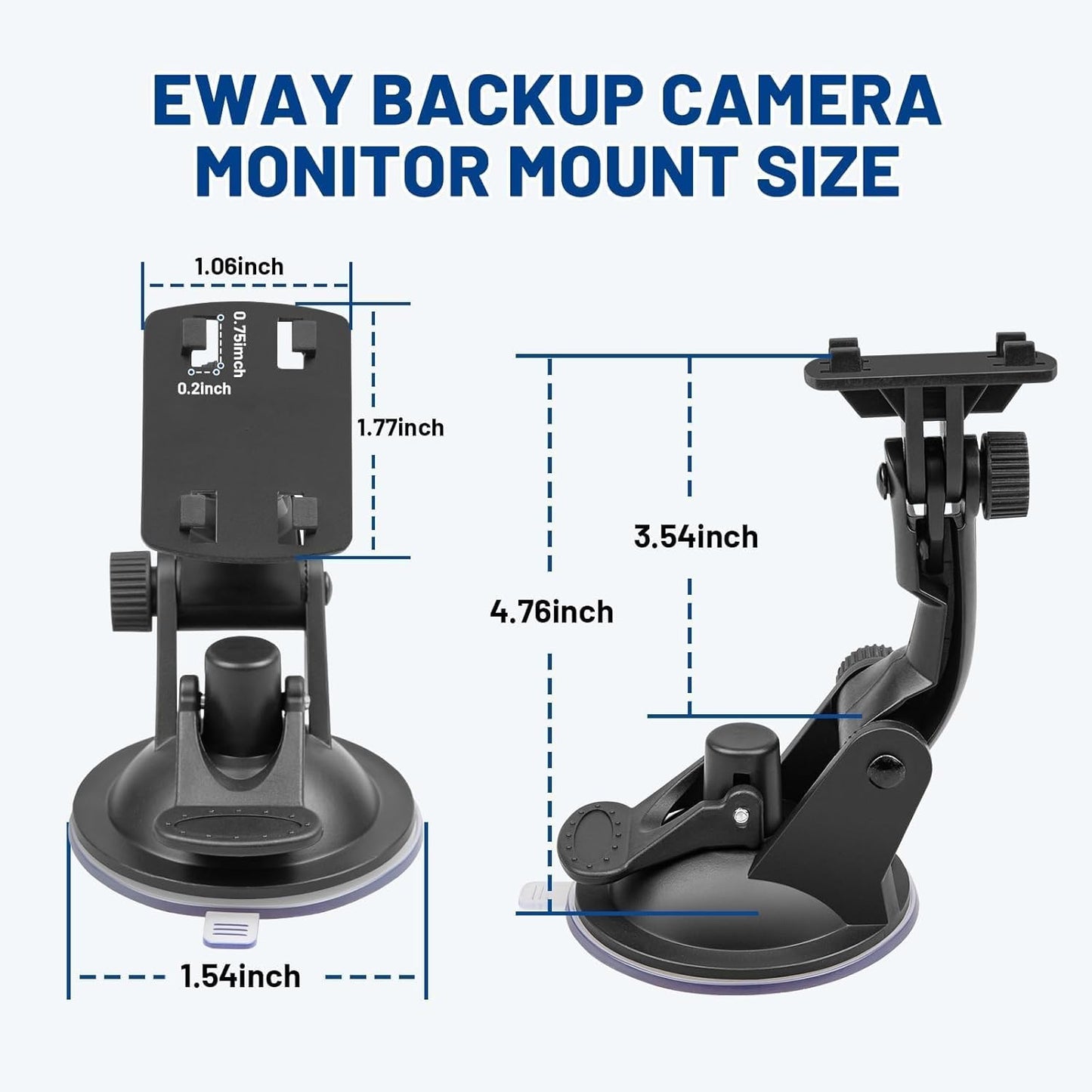 EWAY 4-Hole 4.3"/5" Direct Fit Suction Cup Mount for Backup Camera Monitor, Knob-Lock Adjustable Dashboard Windshield