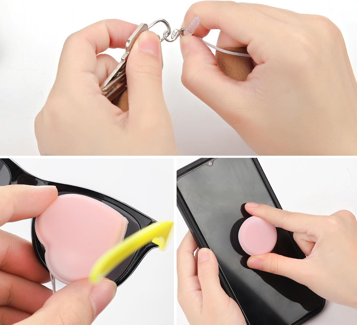 XIHIRCD 4pcs Macaron Phone Screen Cleaner, Round & Heart Shaped Cute Cell Phone Screen Wipe Pendant Keychain Lens