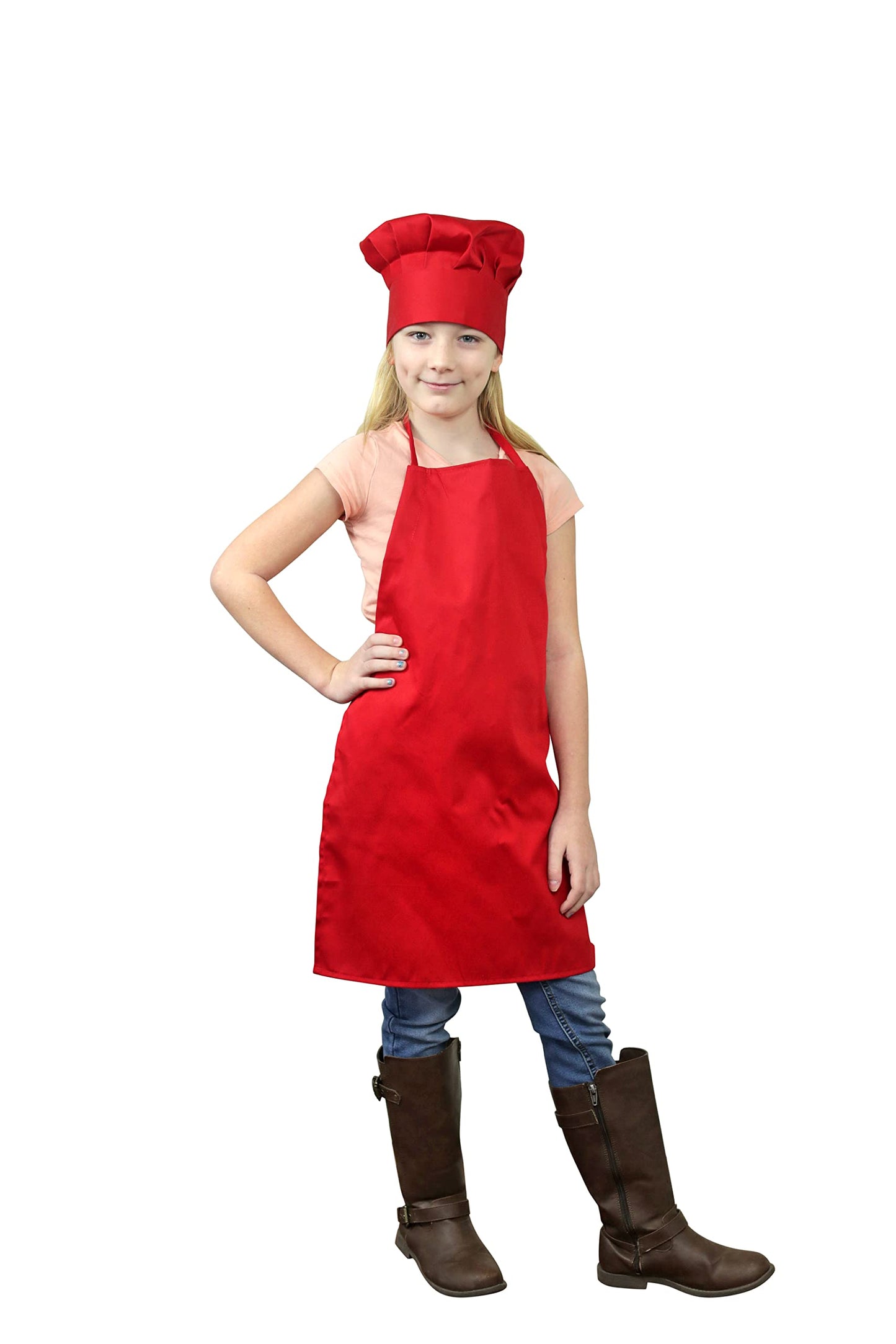 Tessa's Kitchen Club - Child's Chef Hat Apron Set, Children's Kitchen Cooking and Real Baking Wear Kit for Chefs in Training (Red, Med (6-12yr))