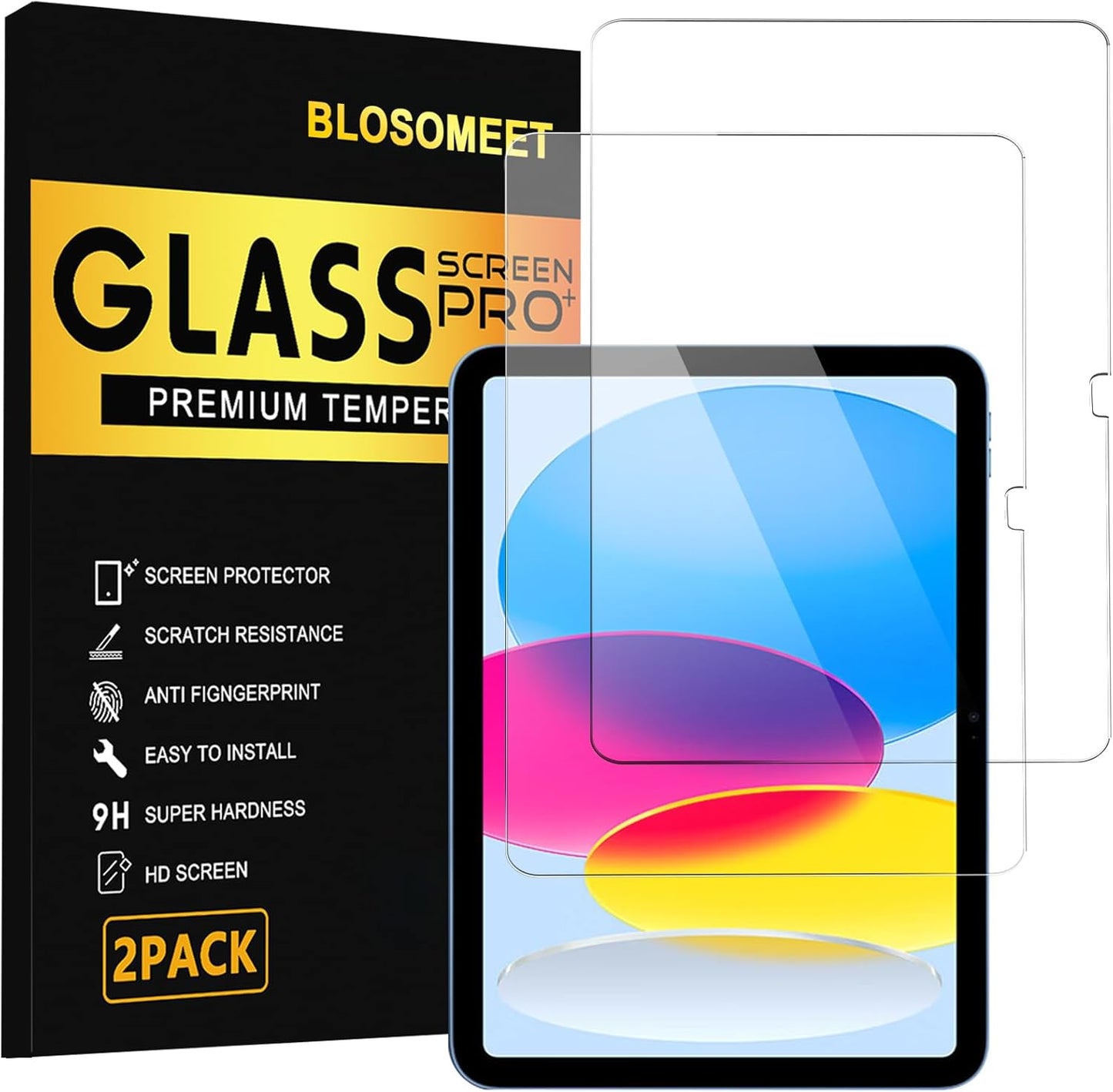 2 Pack 11th A16 2025 10th 10.9 Inch 2022, 9H BLOSOMEET Screen Protector for iPad & Generation HD Clear Hardness