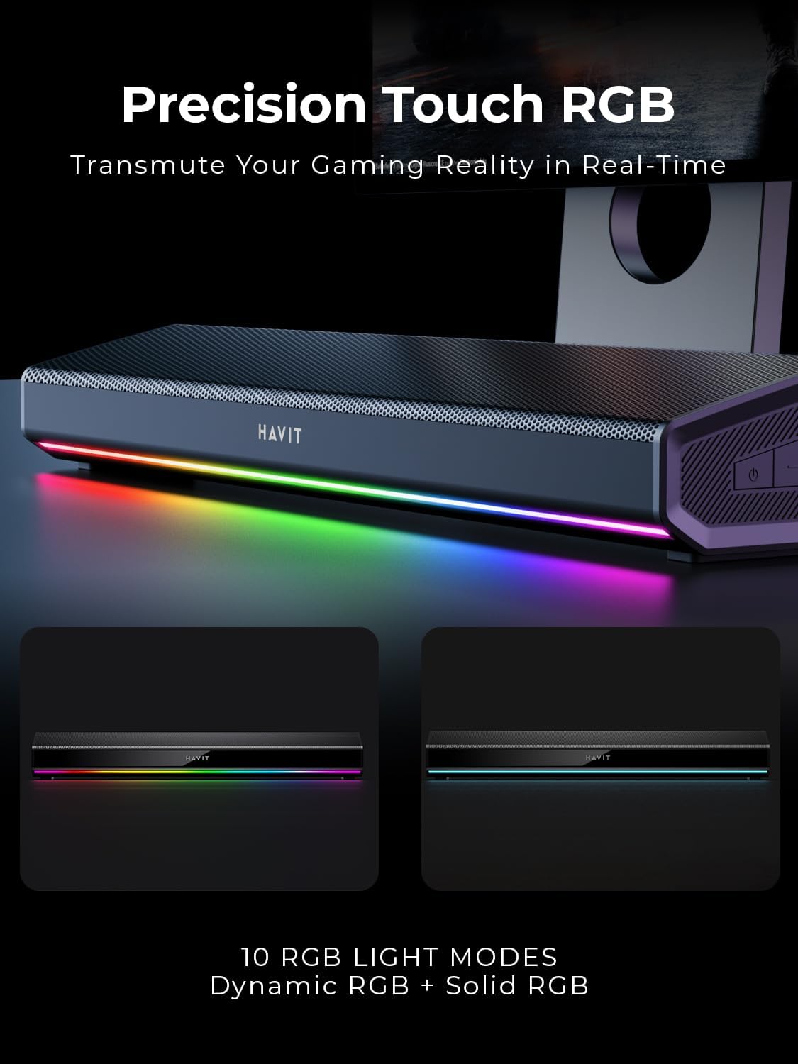 havit 5.3 Computer Speakers for Desktop PC, Bluetooth Pc Soundbar with Dynamic LED Light, HiFi Stereo, Poratble