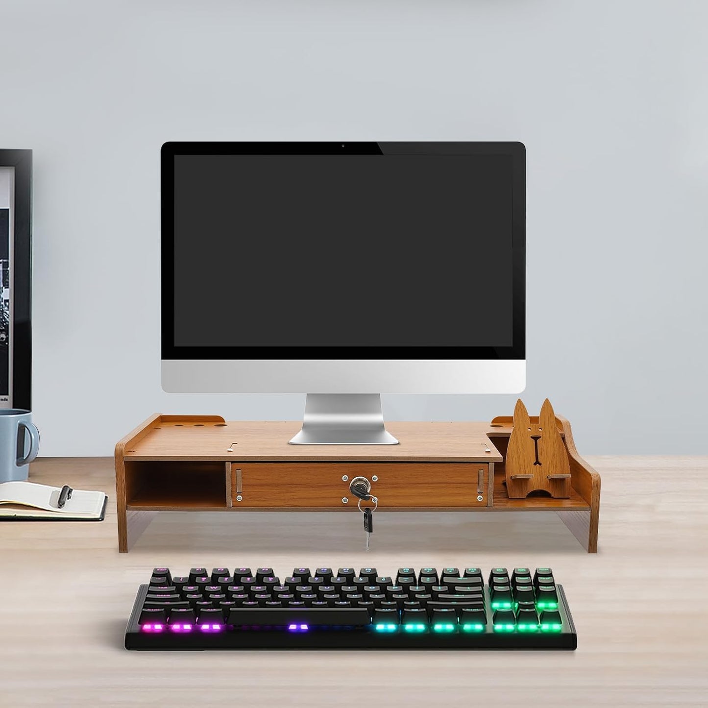 QUSKLISU (03) Computer Monitor Stand, Computer Rack with Drawers, Two top Platforms Desk Organizer Monitor Stand
