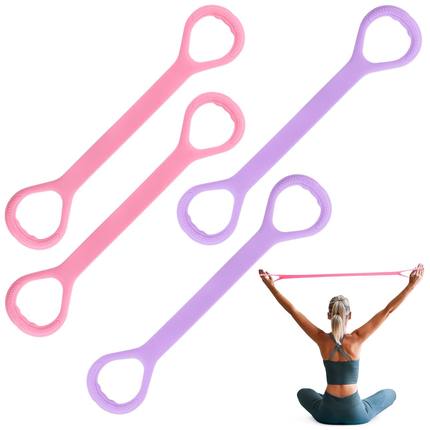Figure 8 Resistance Bands with Handles, 4-Pack TPE Workout Bands for Women – Arm Back Shoulder Toner, Elastic Exercise Ropes for Home Gym Yoga Pilates Physical Therapy