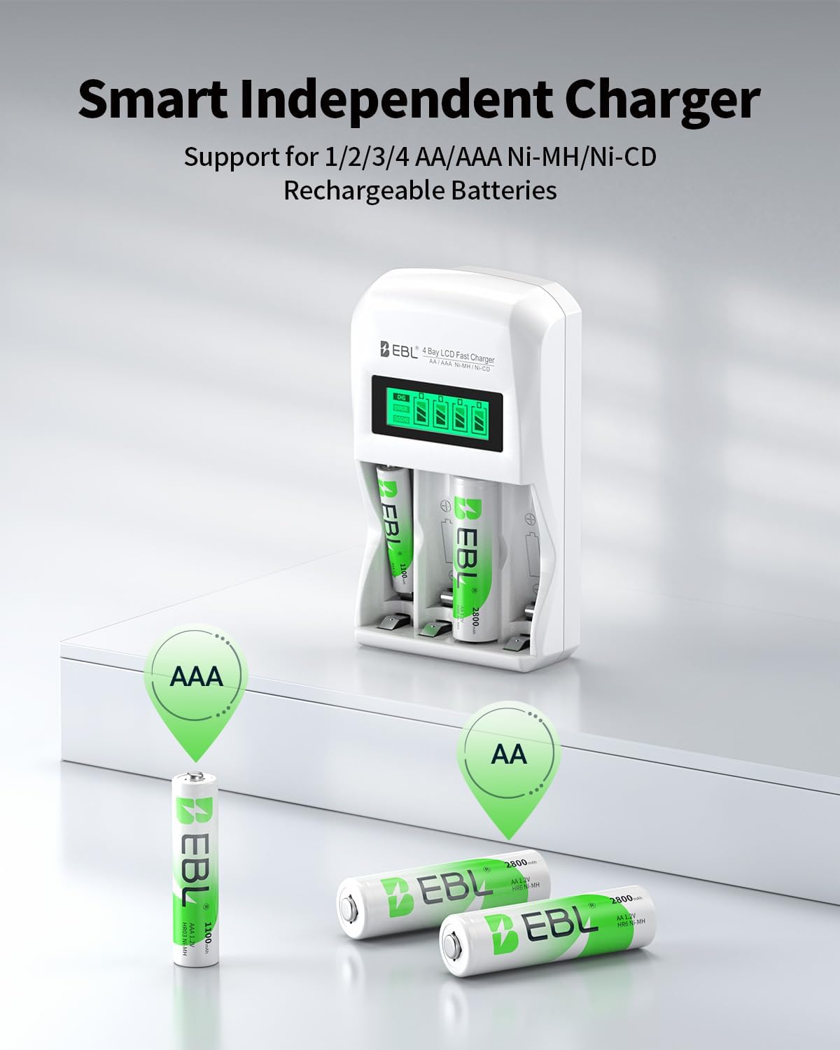 EBL 907 LCD Battery Charger Smart Individual AA AAA Rechargeable Battery Charger for Ni-MH Ni-CD Rechargeable Batteries