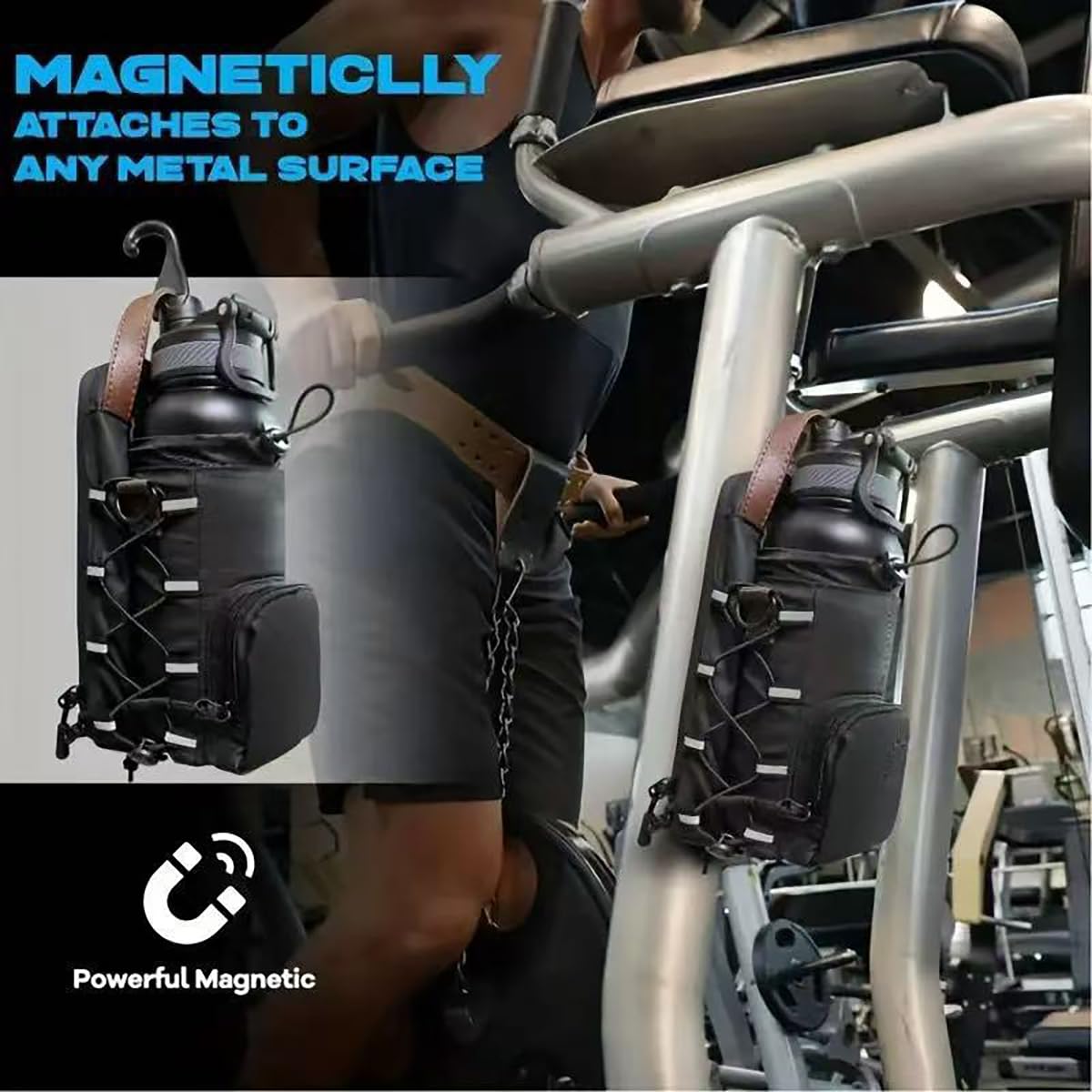 YMTengFei Magnetic Gym Bag with Water Bottle Holder & Phone Pockets & Shoulder Strap,Magnetic Bag Gym Accessories Organizer for Men Women,Crossbody Bag for Sports & Travel (Brown)