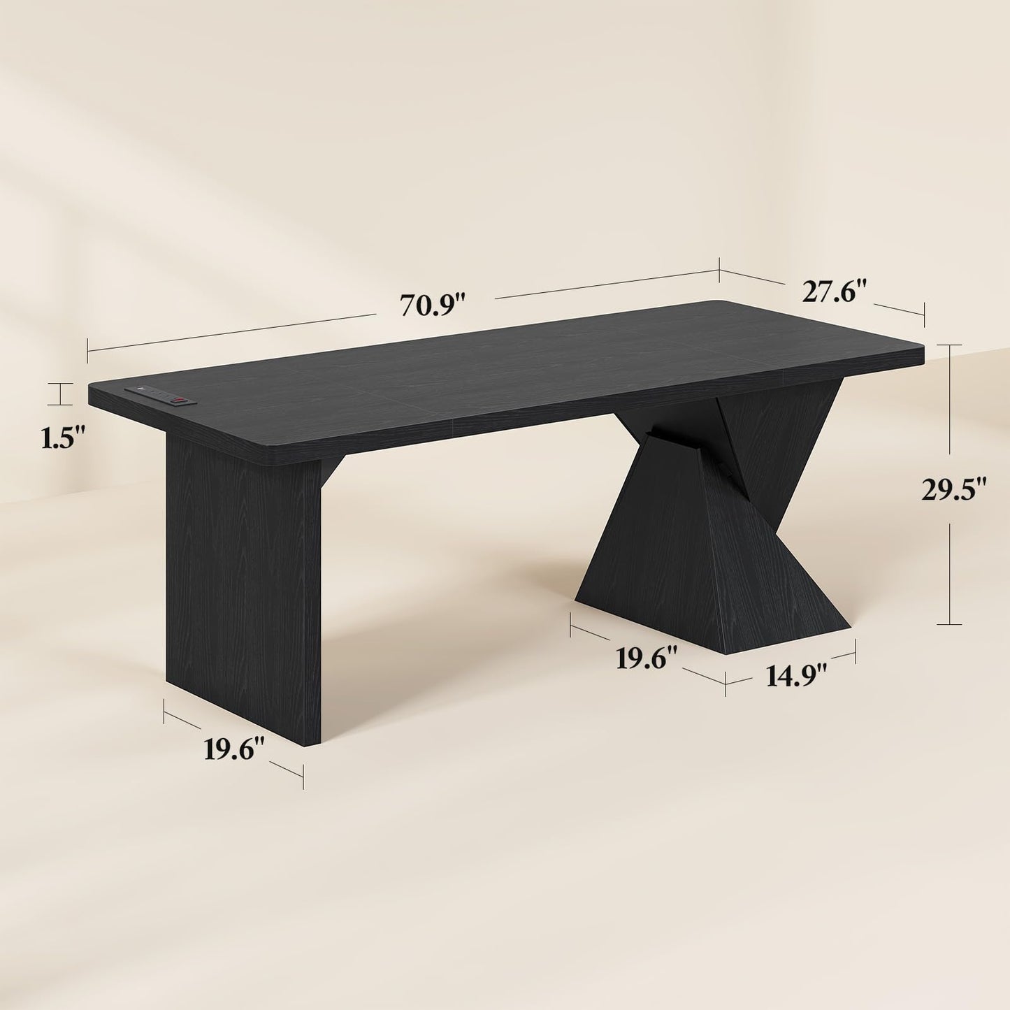 ANGRYWIN 70.9 Inch Executive Desk with Power Outlet, Large Home Office Desk, Modern Aesthetic Computer Writing Table Workstation Business Furniture (Black)