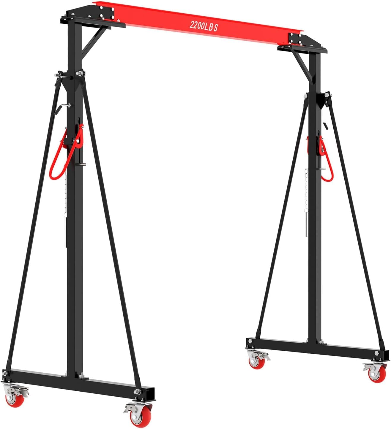1 Ton Heavy-Duty Adjustable Gantry Crane, 2200 Lbs Capacity, 8.5Ft Span, 7.5Ft-12Ft Adjustable Height, Steel Hoist with Locking Wheels for Warehouse Workshop Garage