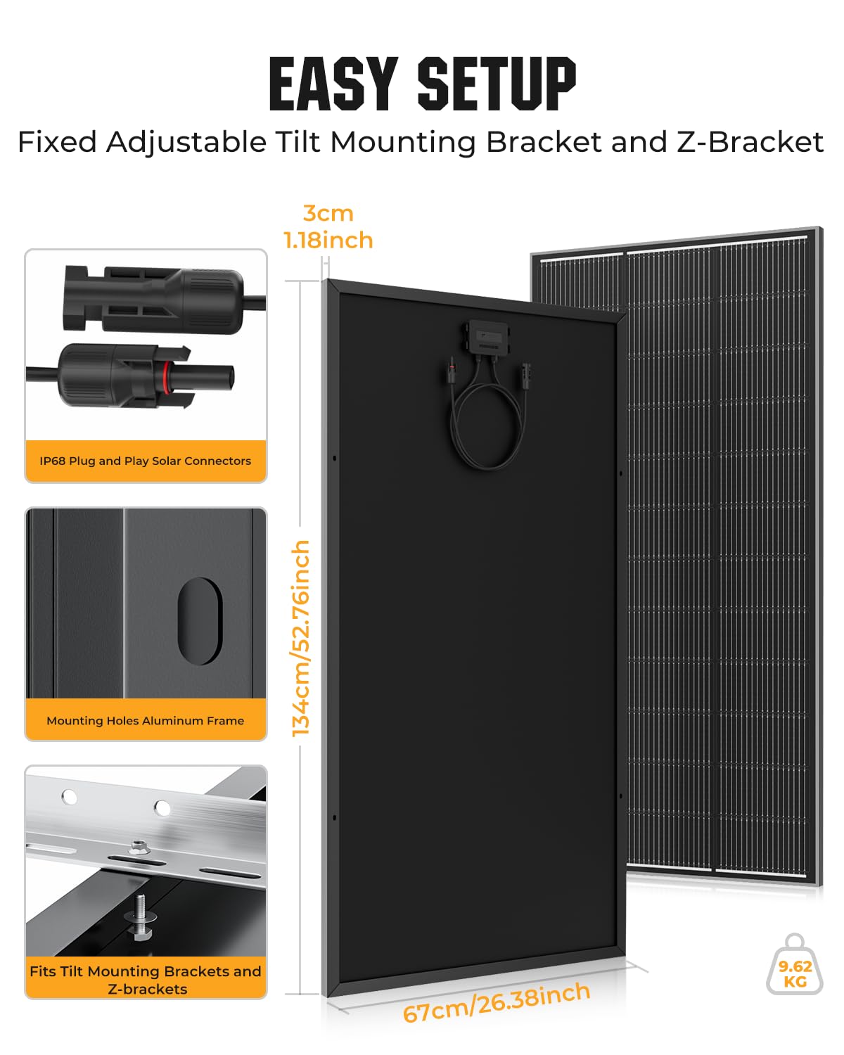 18BB 400 Watt Solar Panel,200W N-Type Solar Panels, 25% High-Efficiency Monocrystalline Module PV, for 12V/24V Battery, Home, Trailer, Camping, Marine, Boat, Farm, RV and Off-Grid
