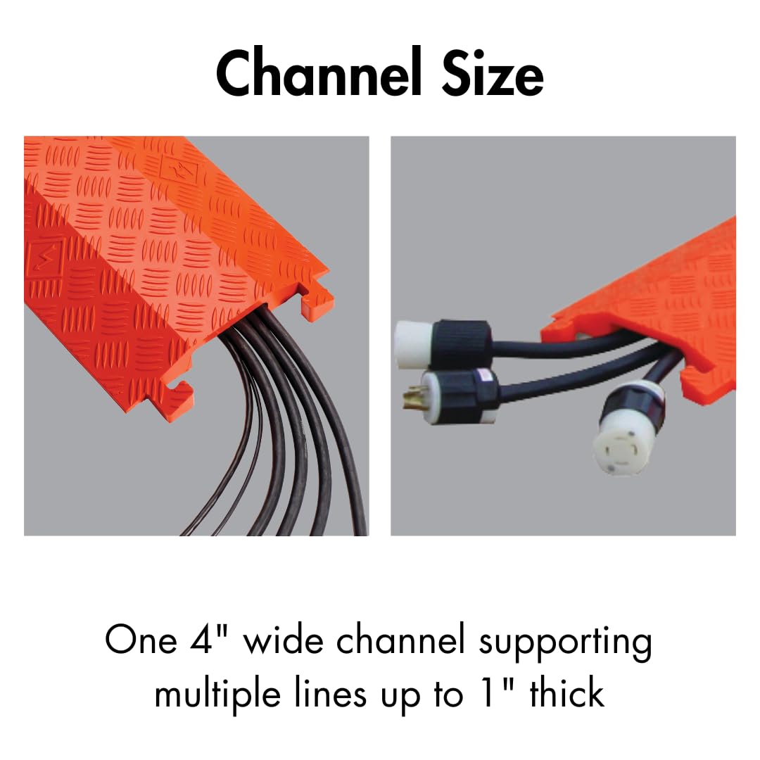 Checkers 1 Channel 3' Long Light Duty Drive Over Cable Protector for Multiple 1" Lines - Floor Cable Cover for Walkways and Driveways - Made in The USA from Durable Polyurethane - Orange - FL1X4-O