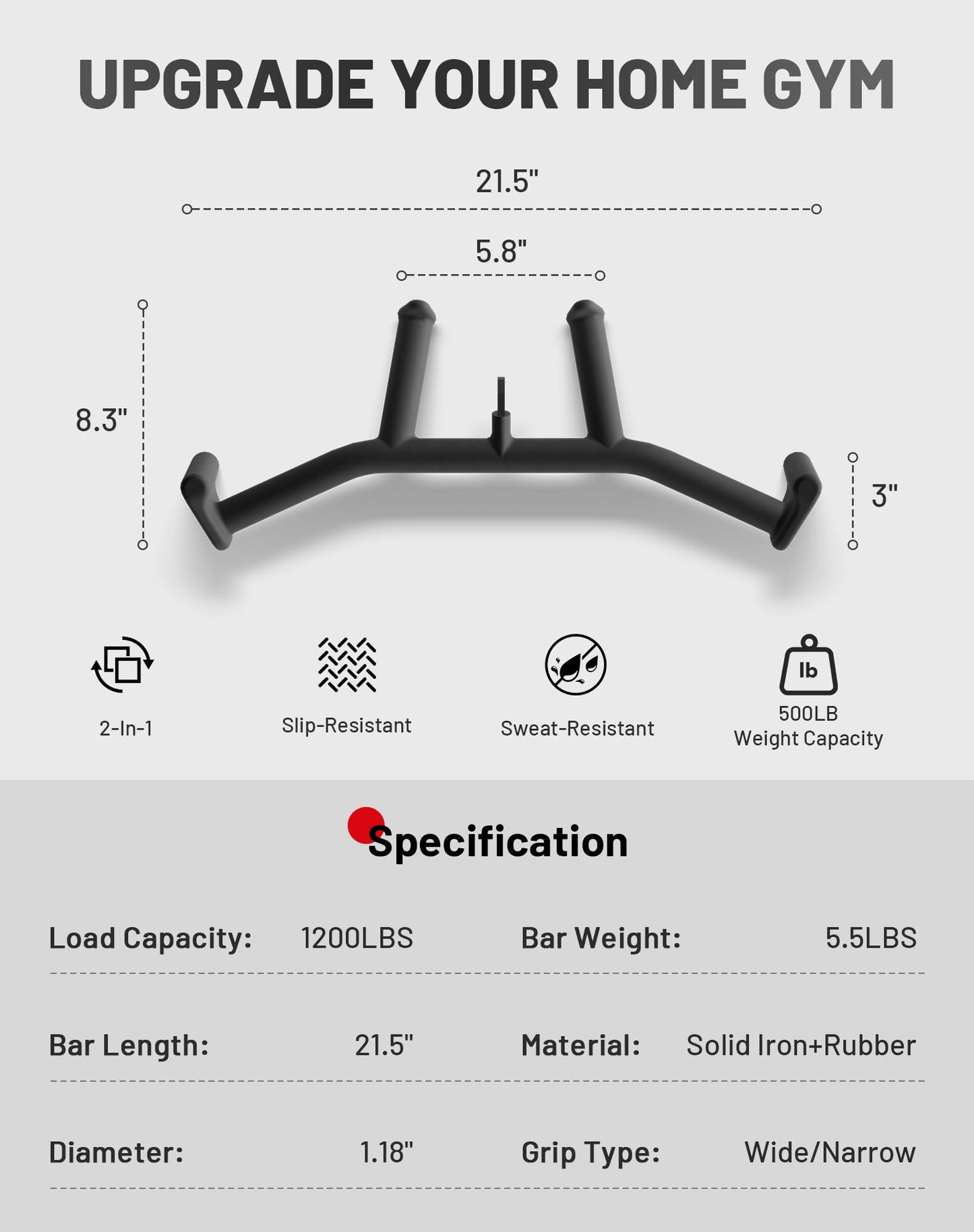 Mikolo 2-in-1 Lat Pulldown Bar, Narrow and Wide Grip Lat Pull Down Attachments for Home Gym,Neutral Grip Cable Machine Attachments for Back and Upper Body Training